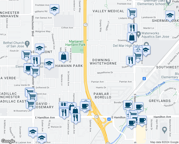 map of restaurants, bars, coffee shops, grocery stores, and more near 930 Ravenscourt Avenue in San Jose