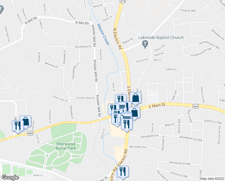 map of restaurants, bars, coffee shops, grocery stores, and more near 207 Ross Street in Salem