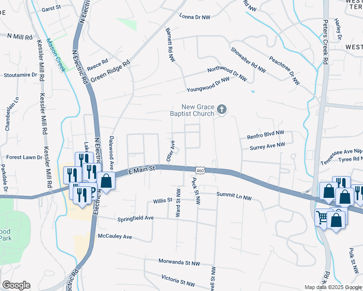 map of restaurants, bars, coffee shops, grocery stores, and more near 105 Barnett Road in Salem