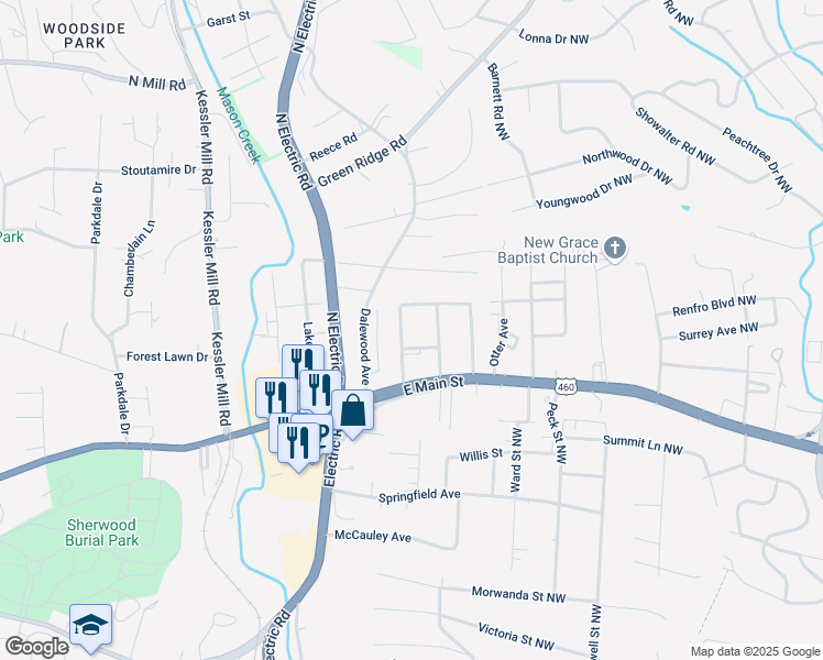 map of restaurants, bars, coffee shops, grocery stores, and more near 106 Hillmount Drive in Salem