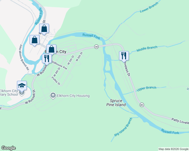 map of restaurants, bars, coffee shops, grocery stores, and more near in Elkhorn City