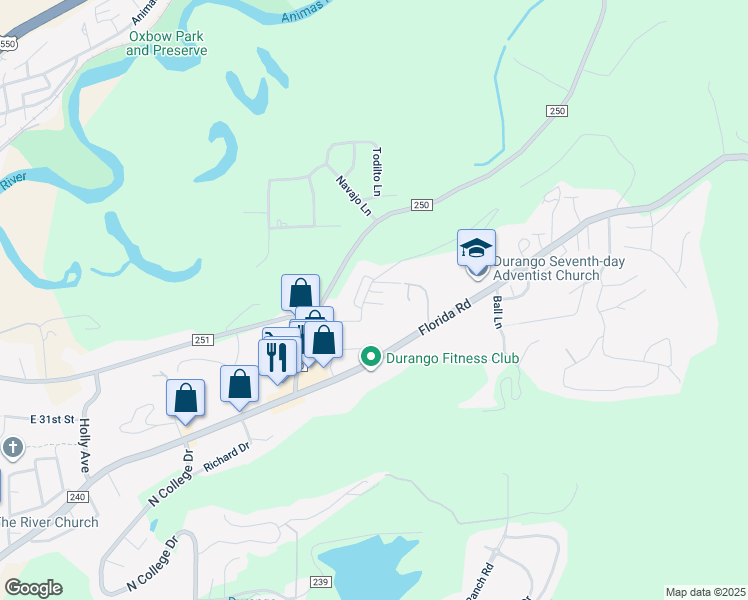 map of restaurants, bars, coffee shops, grocery stores, and more near 152b Metz Lane in Durango