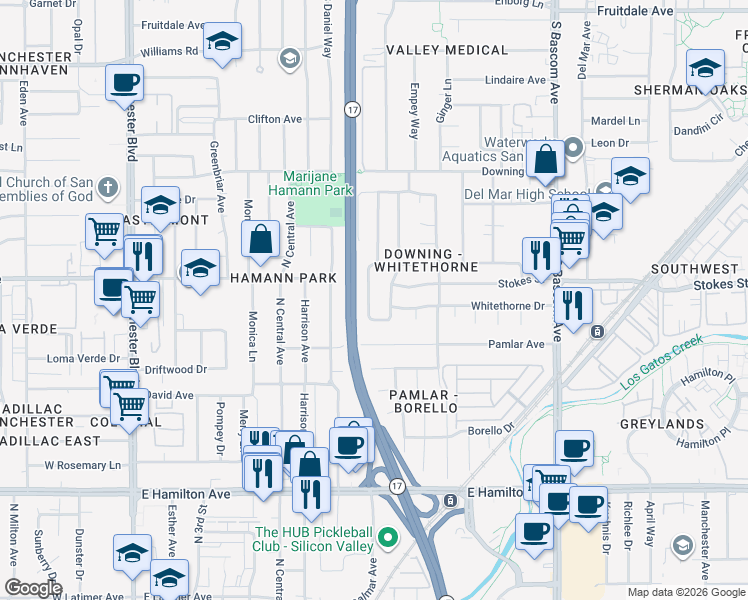map of restaurants, bars, coffee shops, grocery stores, and more near 950 Ravenscourt Avenue in San Jose