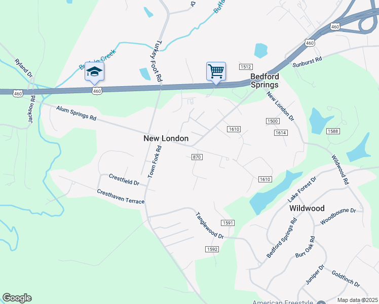 map of restaurants, bars, coffee shops, grocery stores, and more near 71 Fowler Street in Lynchburg