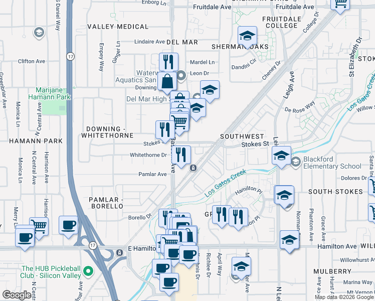 map of restaurants, bars, coffee shops, grocery stores, and more near 1433 Allegado Alley in San Jose