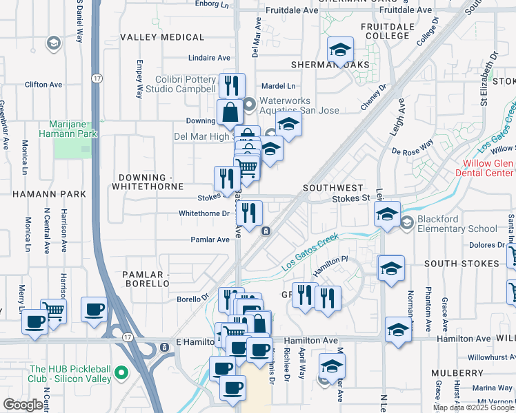 map of restaurants, bars, coffee shops, grocery stores, and more near 1405 Allegado Alley in San Jose