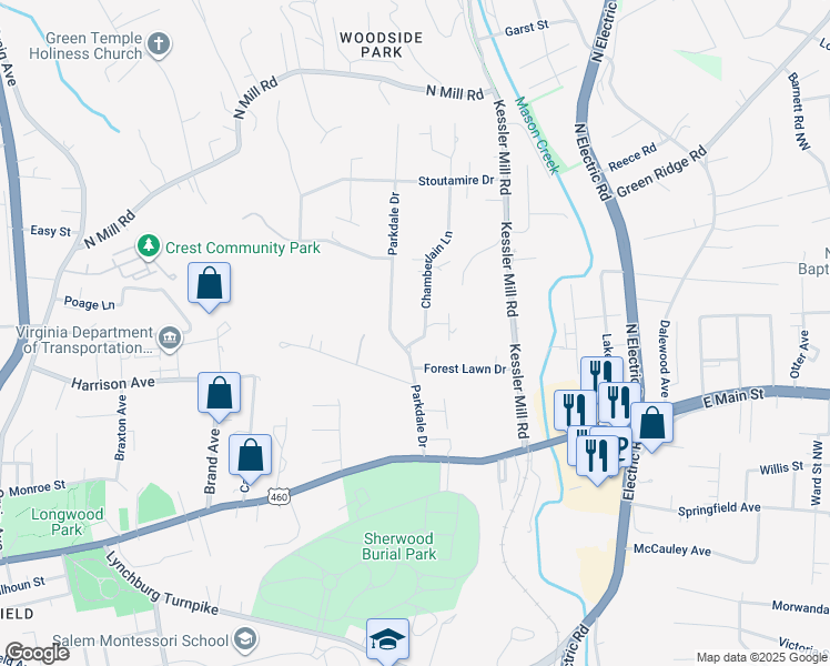 map of restaurants, bars, coffee shops, grocery stores, and more near 250-362 Chamberlain Lane in Salem