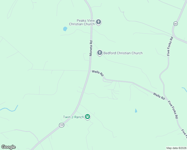 map of restaurants, bars, coffee shops, grocery stores, and more near 2162 Moneta Road in Bedford