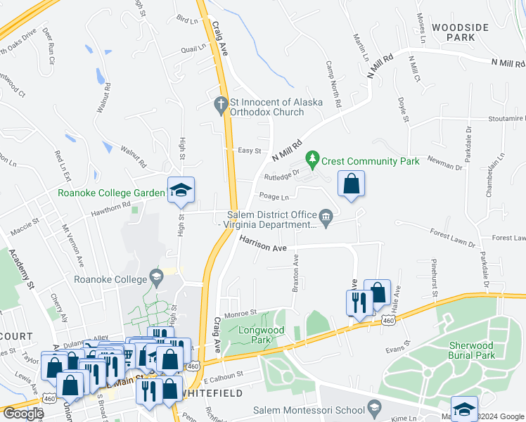 map of restaurants, bars, coffee shops, grocery stores, and more near 619 Cleveland Avenue in Salem