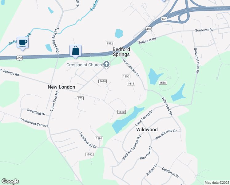 map of restaurants, bars, coffee shops, grocery stores, and more near 265 Baldwin Cir in Lynchburg