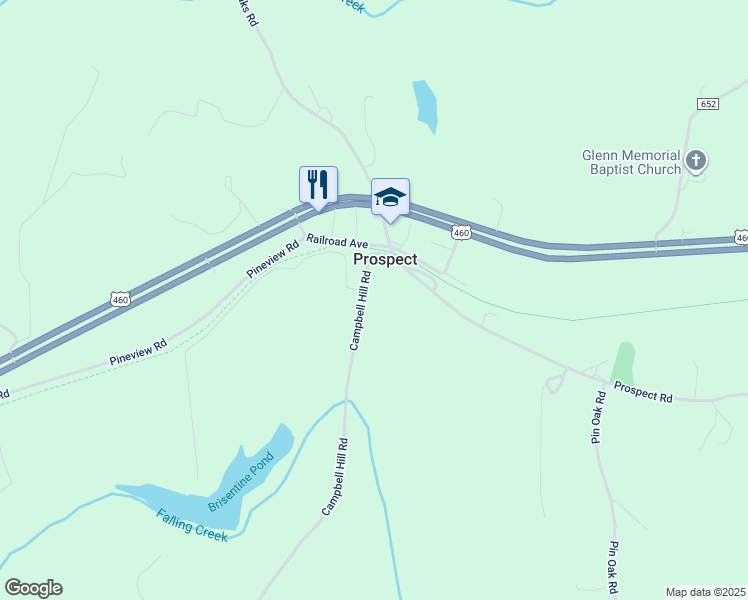 map of restaurants, bars, coffee shops, grocery stores, and more near 155 Campbell Hill Road in Prospect
