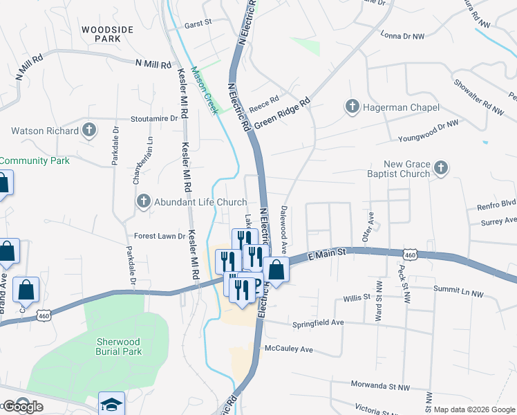 map of restaurants, bars, coffee shops, grocery stores, and more near 1600 Lenox Lane in Salem