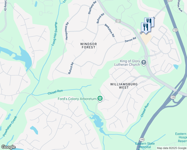 map of restaurants, bars, coffee shops, grocery stores, and more near 19 Somerset Court in Williamsburg