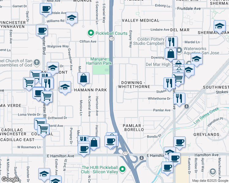 map of restaurants, bars, coffee shops, grocery stores, and more near 1007 Ravenscourt Avenue in San Jose