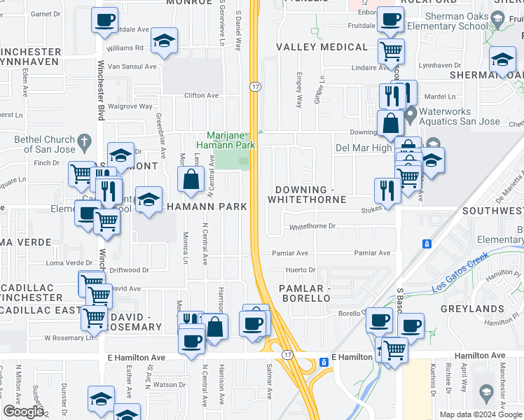 map of restaurants, bars, coffee shops, grocery stores, and more near 1007 Ravenscourt Avenue in San Jose