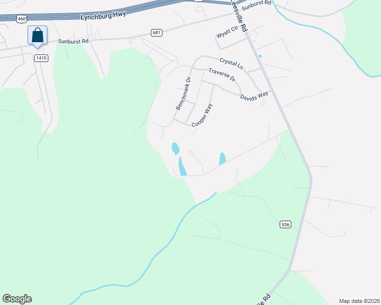 map of restaurants, bars, coffee shops, grocery stores, and more near Garnett Court in Evington