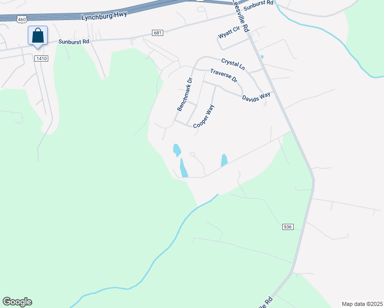 map of restaurants, bars, coffee shops, grocery stores, and more near 561 Twin Lakes Road in Evington
