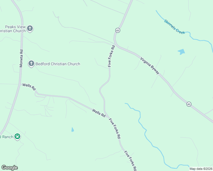 map of restaurants, bars, coffee shops, grocery stores, and more near 1372 Five Forks Road in Bedford