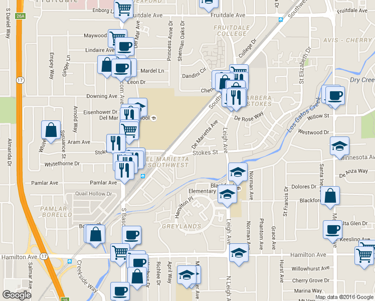map of restaurants, bars, coffee shops, grocery stores, and more near in San Jose