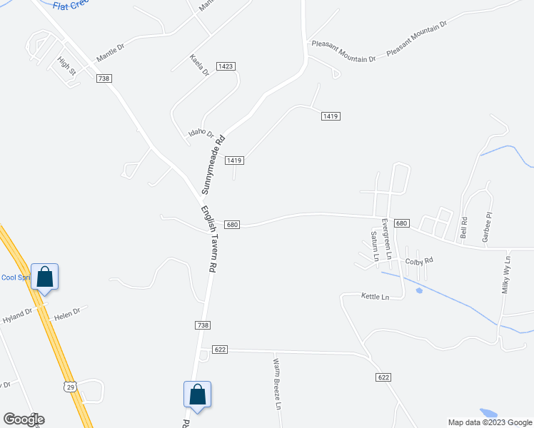 map of restaurants, bars, coffee shops, grocery stores, and more near 3007 Suburban Road in Lynchburg
