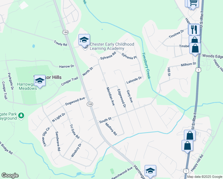 map of restaurants, bars, coffee shops, grocery stores, and more near 3306 Network Street in Chester