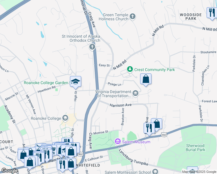 map of restaurants, bars, coffee shops, grocery stores, and more near 500 Poage Lane in Salem