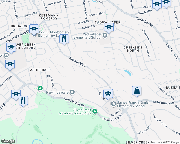 map of restaurants, bars, coffee shops, grocery stores, and more near 2207 Cirelli Drive in San Jose