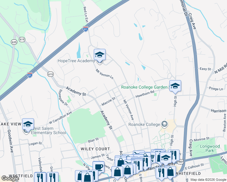 map of restaurants, bars, coffee shops, grocery stores, and more near 18 West Carrollton Avenue in Salem