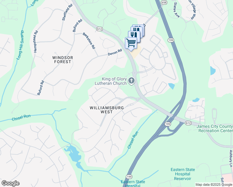map of restaurants, bars, coffee shops, grocery stores, and more near 104 Nottinghamshire in Williamsburg