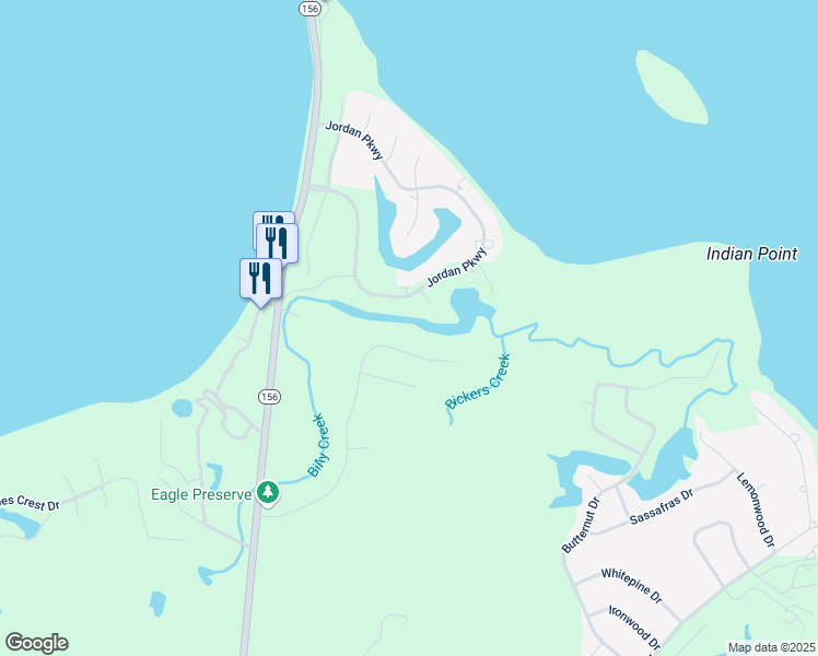map of restaurants, bars, coffee shops, grocery stores, and more near 675 Jordan Point Road in Hopewell