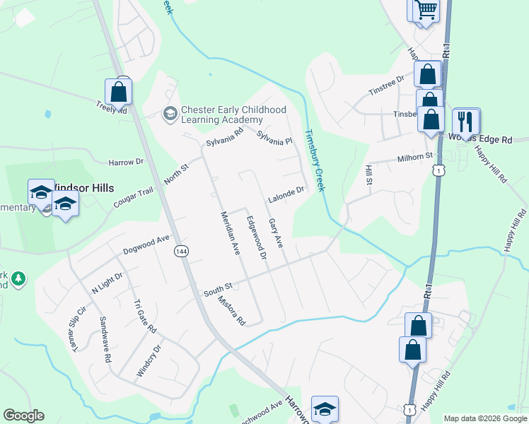 map of restaurants, bars, coffee shops, grocery stores, and more near 15900 Gary Avenue in Chester