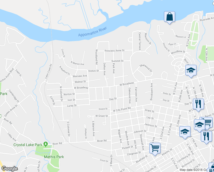 map of restaurants, bars, coffee shops, grocery stores, and more near 309 Delton Avenue in Hopewell