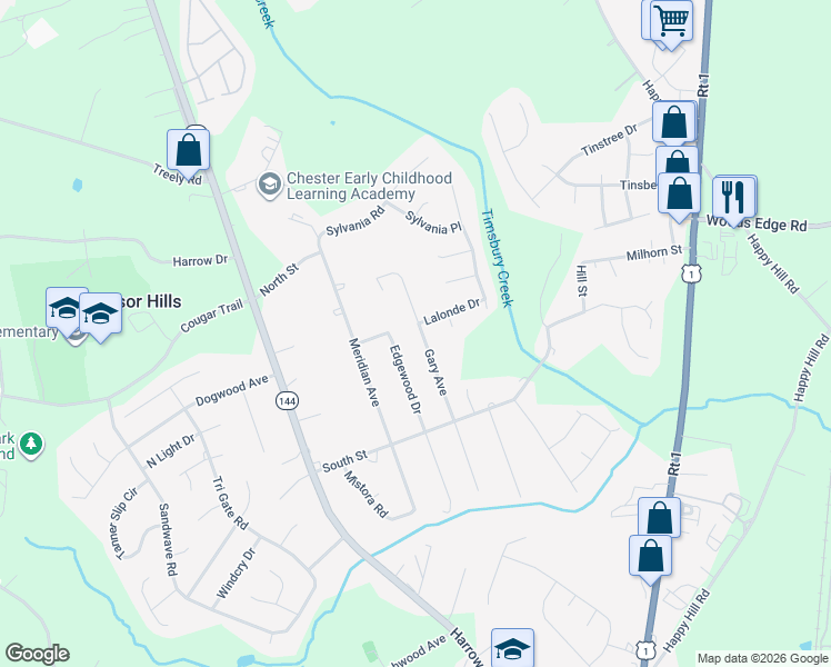 map of restaurants, bars, coffee shops, grocery stores, and more near 15900 Gary Avenue in Chester