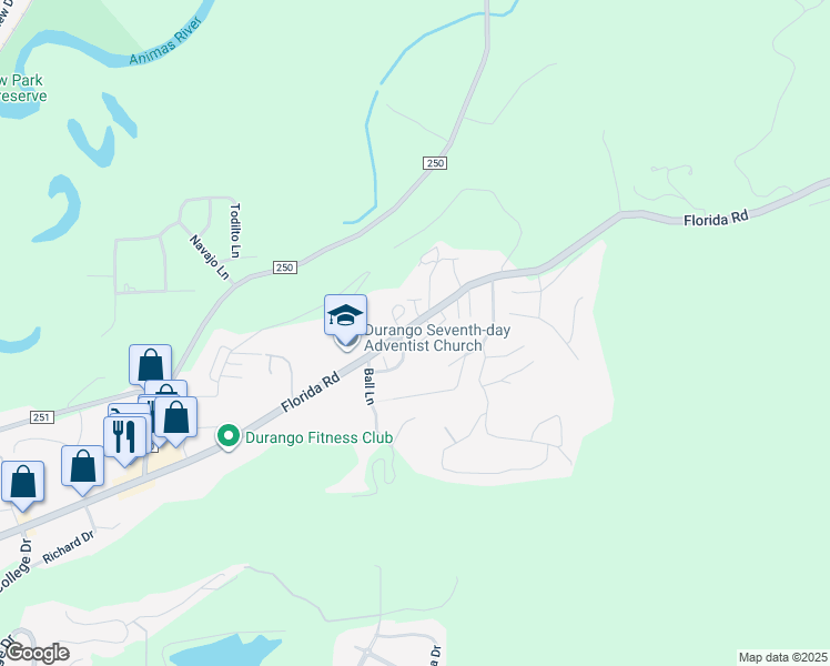 map of restaurants, bars, coffee shops, grocery stores, and more near 1900 County Road 240 in Durango