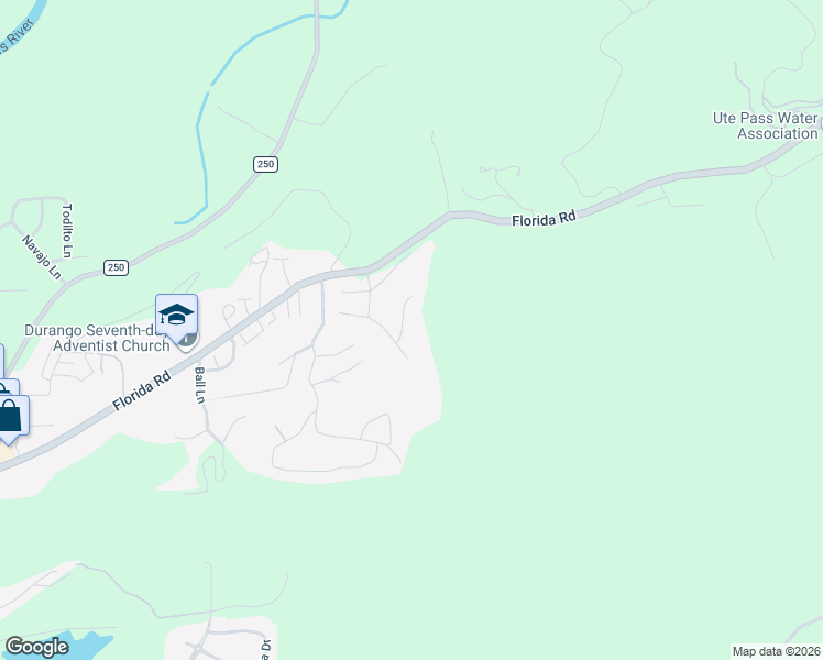 map of restaurants, bars, coffee shops, grocery stores, and more near 2300 Scout Ridge Road in Durango