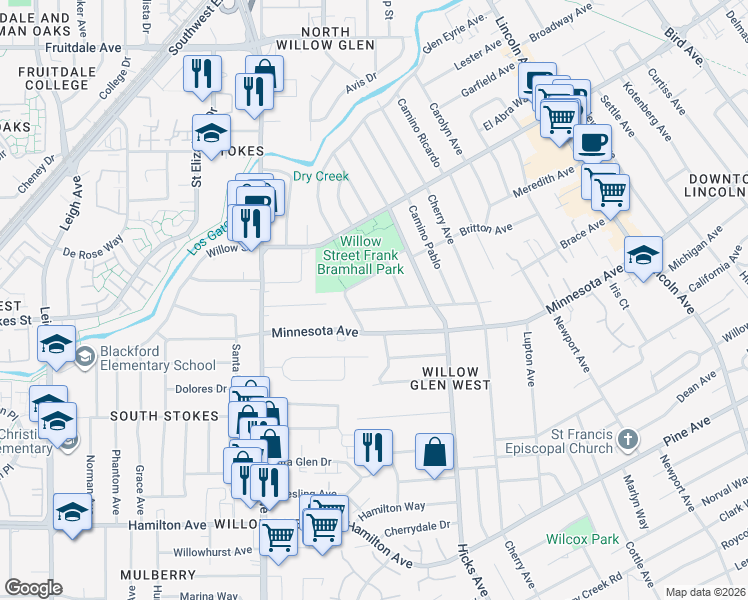 map of restaurants, bars, coffee shops, grocery stores, and more near 1336 Weaver Drive in San Jose