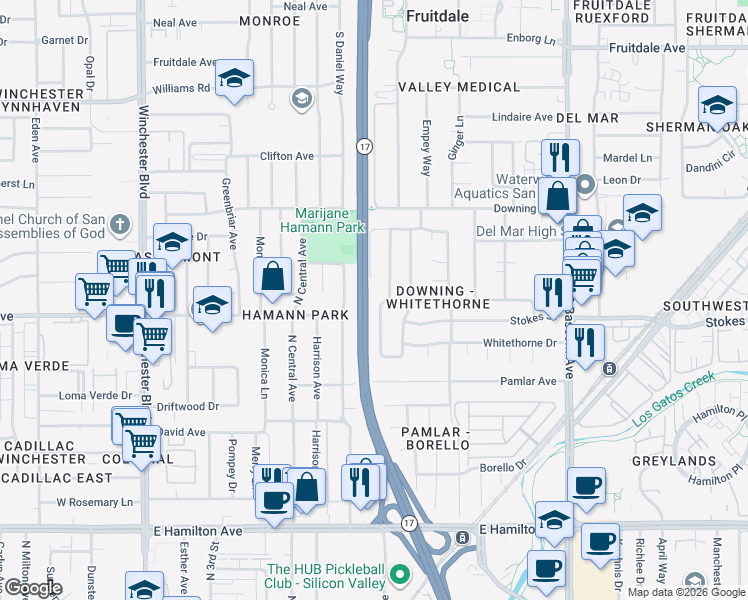 map of restaurants, bars, coffee shops, grocery stores, and more near 1007 Ravenscourt Avenue in San Jose