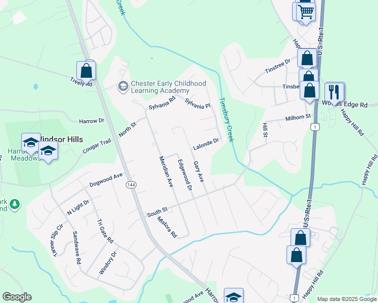 map of restaurants, bars, coffee shops, grocery stores, and more near 15816 Gary Avenue in Chester