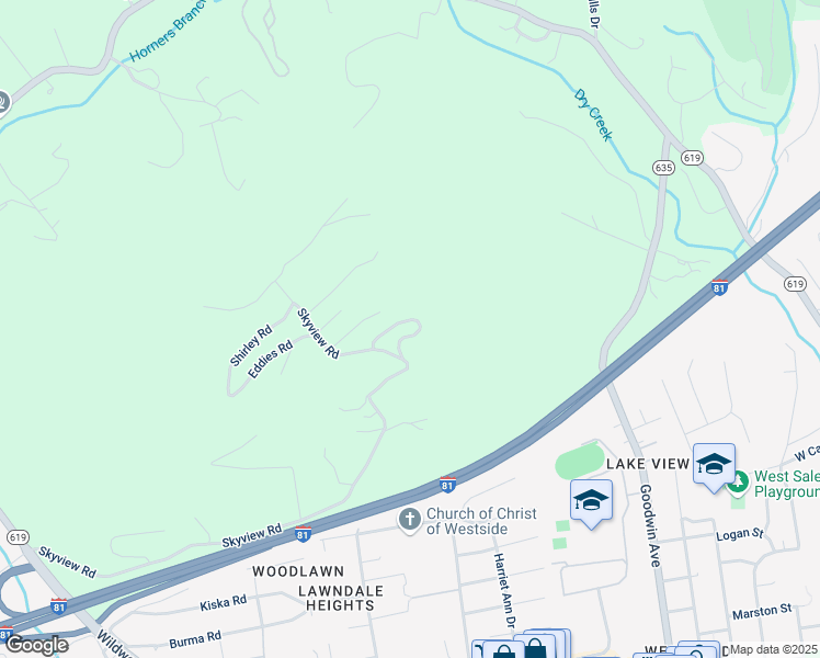 map of restaurants, bars, coffee shops, grocery stores, and more near 1129 Skycoe Drive in Salem