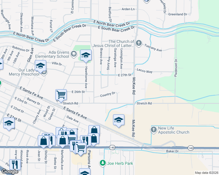 map of restaurants, bars, coffee shops, grocery stores, and more near 1896 Barnett Way in Merced