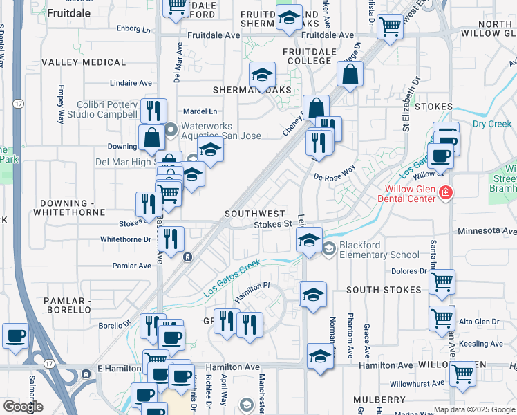 map of restaurants, bars, coffee shops, grocery stores, and more near in San Jose