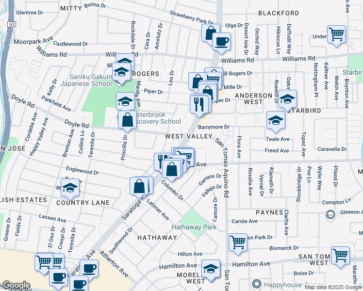 map of restaurants, bars, coffee shops, grocery stores, and more near 4331 Payne Avenue in San Jose