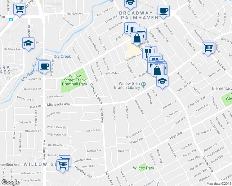 map of restaurants, bars, coffee shops, grocery stores, and more near 1336 Cherry Avenue in San Jose