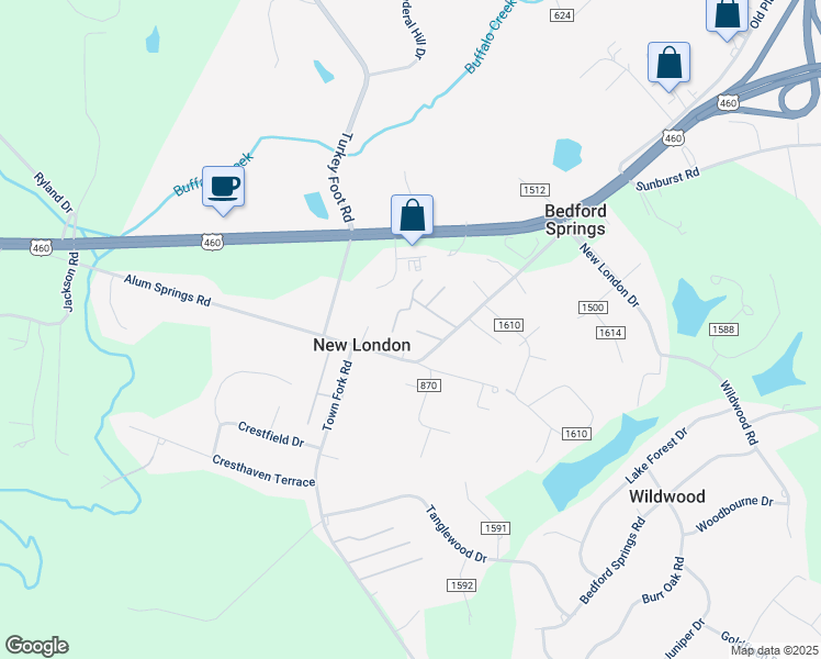 map of restaurants, bars, coffee shops, grocery stores, and more near 50 Blue Drive in Lynchburg