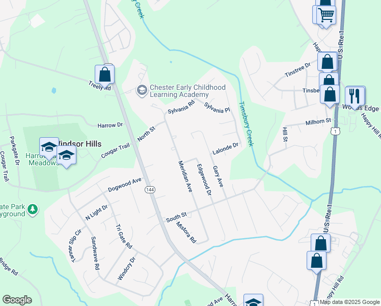 map of restaurants, bars, coffee shops, grocery stores, and more near 3306 Network Street in Chester