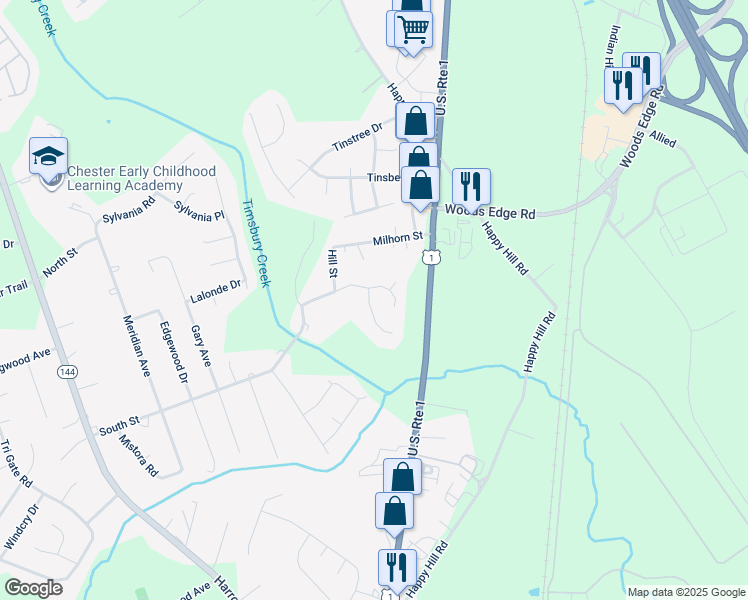 map of restaurants, bars, coffee shops, grocery stores, and more near 16103 Tipton Court in Chesterfield County