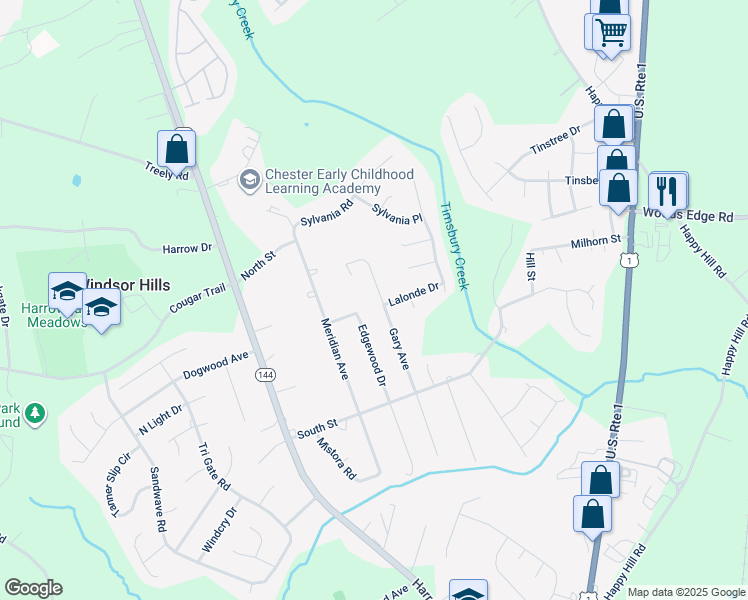 map of restaurants, bars, coffee shops, grocery stores, and more near 15812 Gary Avenue in Chester