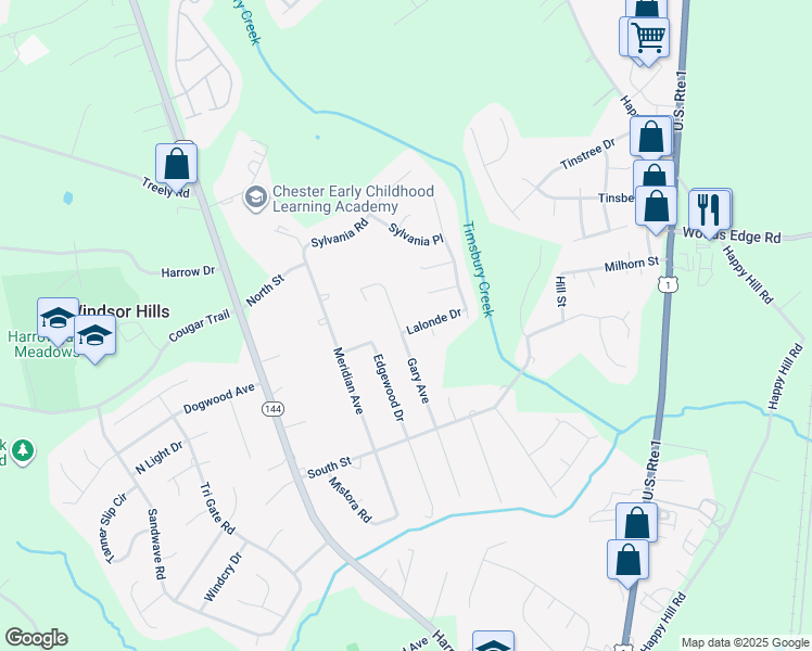 map of restaurants, bars, coffee shops, grocery stores, and more near 15813 Gary Avenue in Chester