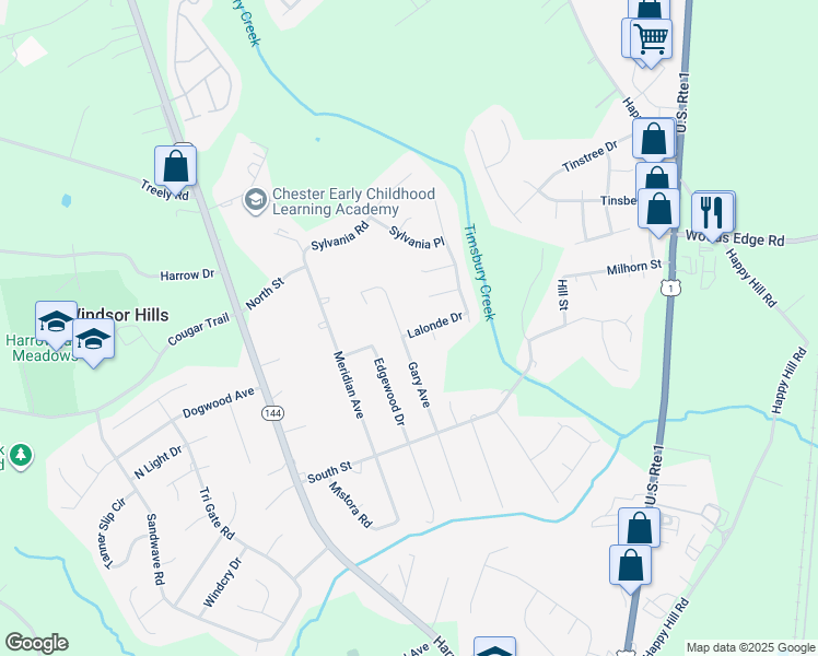 map of restaurants, bars, coffee shops, grocery stores, and more near 15813 Gary Avenue in Chester