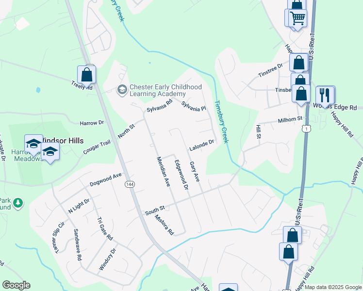 map of restaurants, bars, coffee shops, grocery stores, and more near 15810 Gary Avenue in Chester